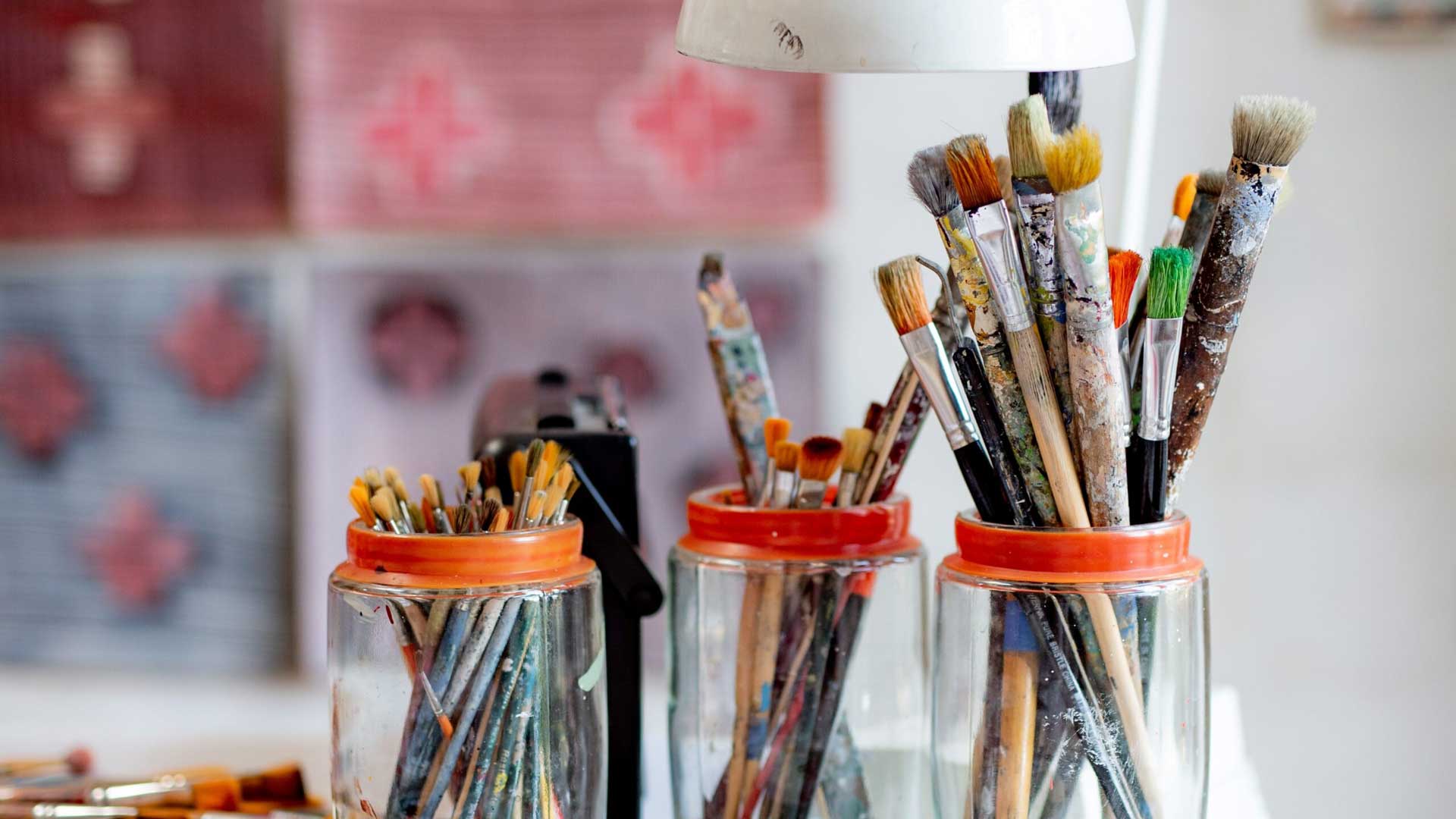Artist desk brushes jars