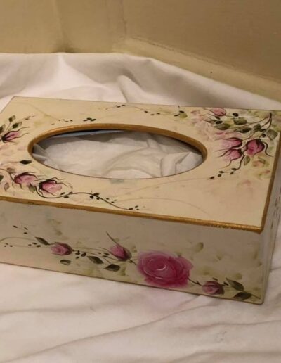 Roses Tissue box by Sharon Wolf.