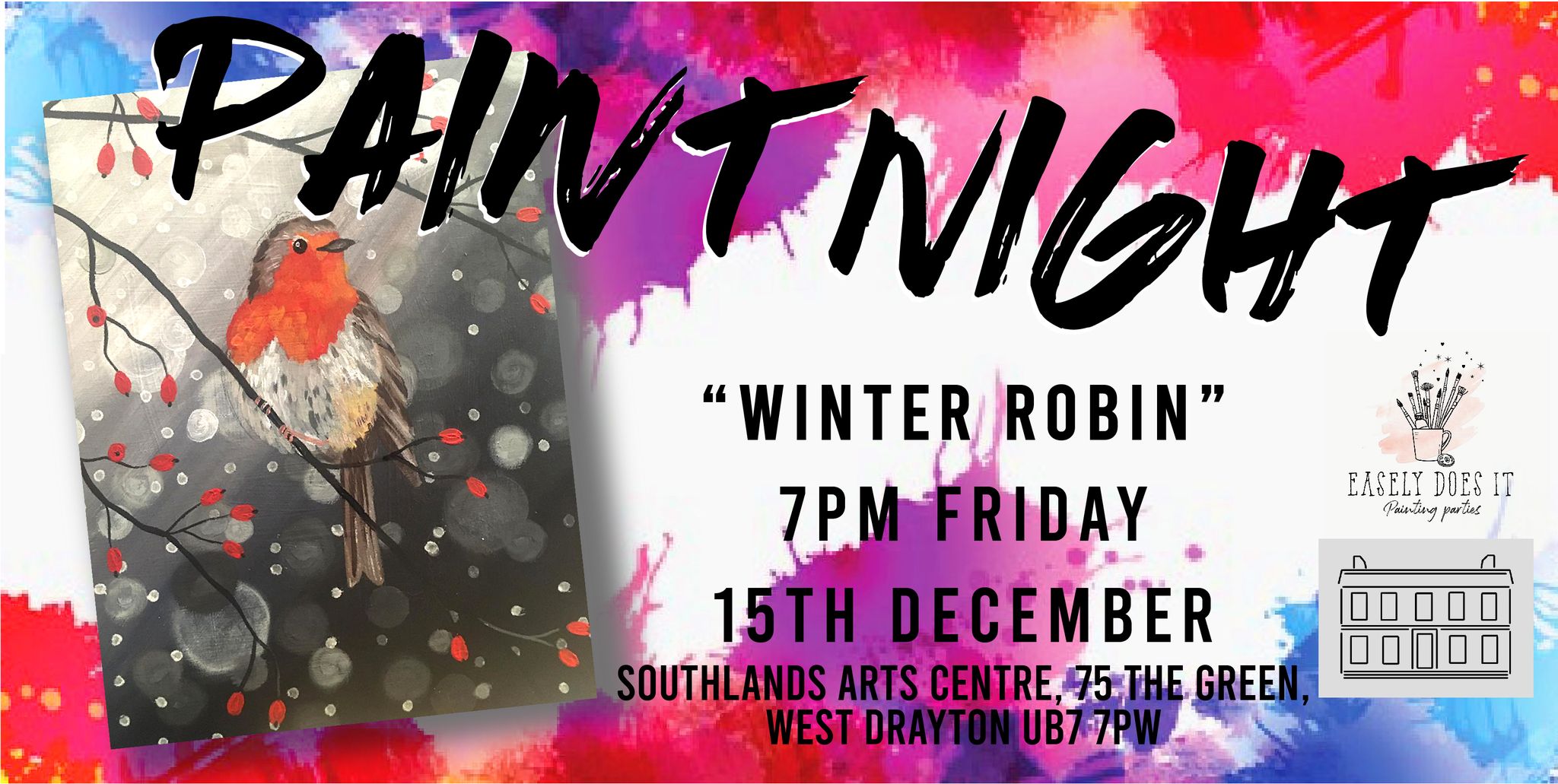 Paint Night: Winter Robin 7 pm Friday 13th December 2023