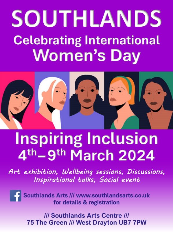 International women's day poster featuring illustrations of women of all backgrounds.
