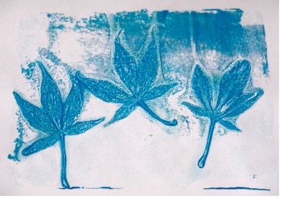 Gel printing - Leaves in blue