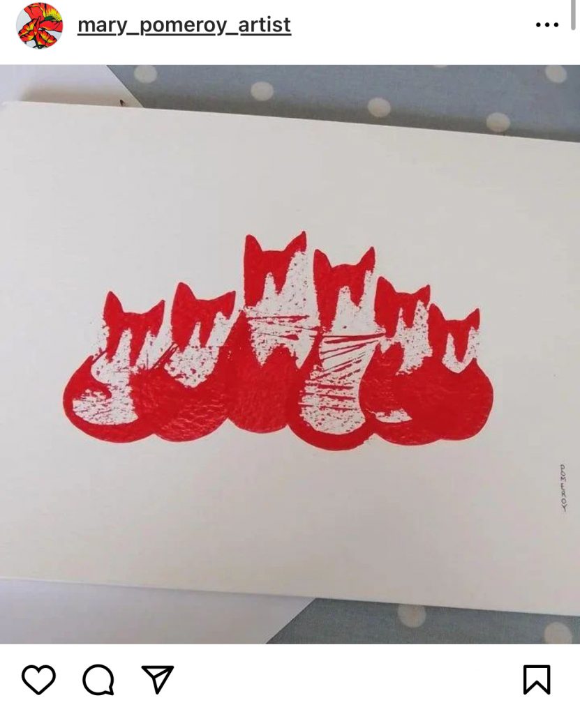 Cats ink print in red