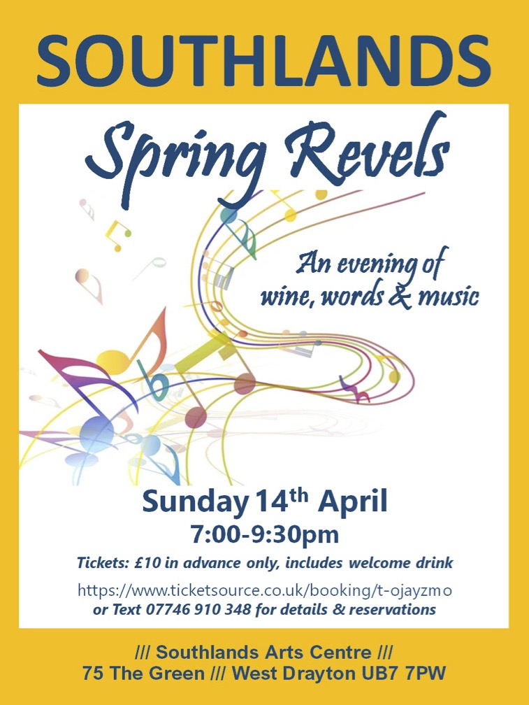 Springtime revels poster. Musical notes on yellow.