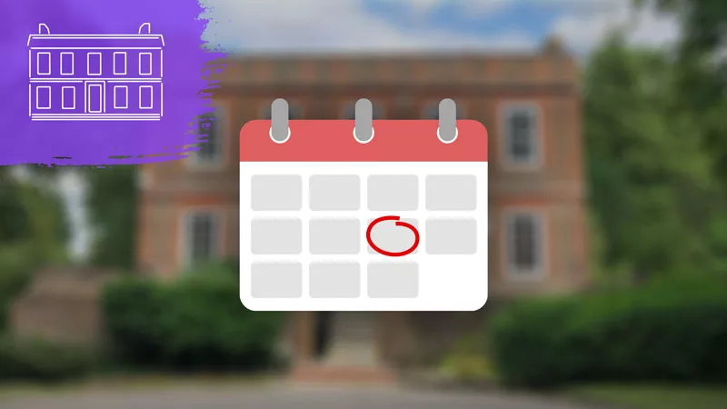 Southlands events image - calendar icon against blurred picture of Southlands arts centre